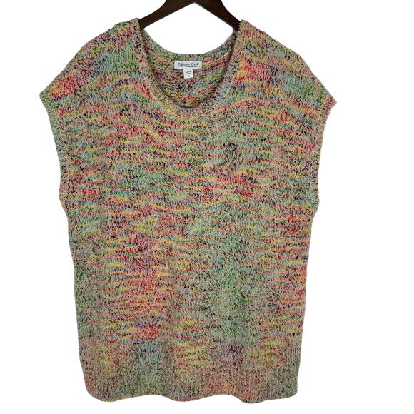 Coldwater Creek Chenille Sleeveless‎ Sweater Rainbow Blend Sz XL Boho 70s - Picture 1 of 7